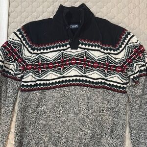 Chaps Black and Gray Turtleneck Sweater with Geometric Pattern